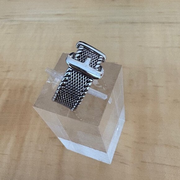 Rhodium Plated Solid Sterling Silver Buckle Ring  Size 7 NWOT Artisan made - Picture 7 of 11